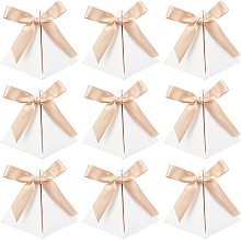 FINGERINSPIRE 30 Pcs Triangle Paper Favor Boxes with Polyester Ribbon (White,7x7x8 Inch) Chocolate Candy Paper Gift Boxes Paper Jewelry Box for Bridal Shower Anniverary Birthday Party Wedding Favor