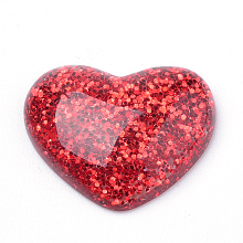 Honeyhandy Resin Cabochons, with Glitter Powder, Heart, Red, 14x16x5mm