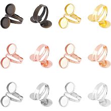 UNICRAFTALE 12 Set 6 Colors Ring Blank Base Finger Ring Making Kit Brass Cuff Finger Rings Components with Double Flat Round Glass Cabochons Findings Bezel Settings for Jewelry Making Supplies