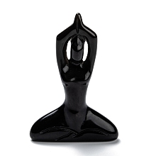 Honeyhandy Natural Obsidian Yoga Goddess Decorations, Reiki Crystal Healing Gift, Home Display Decorations, 13~14x49~51x73mm