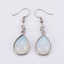 Honeyhandy Synthetic Opalite Dangle Earrings, with Brass Findings, teardrop, 50mm, Pin: 0.7mm