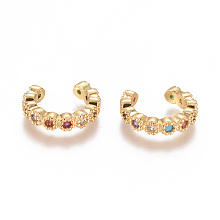 Honeyhandy Golden Plated Brass Micro Pave Cubic Zirconia Cuff Earrings, Long-Lasting Plated, Colorful, 14x12.5x3mm