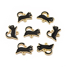 Honeyhandy Alloy Links Connectors, with Enamel, Light Gold, Cat, Black, 16x19x1.5mm, Hole: 1.5x1.9mm