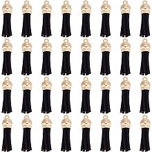 SUNNYCLUE 100Pcs Key Ring Tassels Black Faux Leather Tassel Golden Jumping Rings Charm Setting Gold Caps Tassel for Jewelry Making DIY Keychain Car Key Handbag Bags Cellphone Accessories Craft