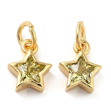 Honeyhandy Brass Cubic Zirconia Charms, Real 18K Gold Plated, Star, Gold, 9x7.5x3mm, Hole: 2.5mm