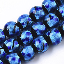 Honeyhandy Handmade Silver Foil Lampwork Beads Strands, Round, Blue, 11.5~12.5x11~12mm, Hole: 1mm, about 40pcs/Strand, 17.72 inch