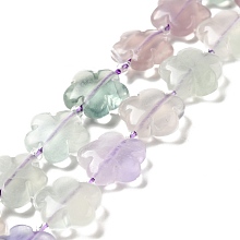 Natural Fluorite Beads Strands, 5-petal Flower, 14~15x14~15x6~7mm, Hole: 1.2mm, about 27pcs/strand, 16.14''(41~44.5cm)