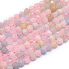 Honeyhandy Natural Morganite Beads Strands, Faceted, Round, 4mm, Hole: 0.8mm, about 91pcs/strand, 15.7 inch(40cm)