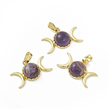 Honeyhandy Natural Amethyst Pendants, Triple Moon Charms, with Golden Tone Rack Plating Brass Findings, Cadmium Free & Lead Free, 15x26x7mm, Hole: 6.5x4mm