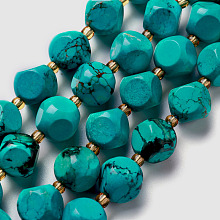 Honeyhandy Natural Turquoise Beads Strand, with Seed Beads, Six Sided Celestial Dice, 6~6.5x6~6.5x6~6.5mm, Hole: 0.5mm, about 50pcs/strand, 15.94 inch(40.5cm)