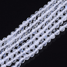 Honeyhandy Natural Rainbow Moonstone Beads Strands, Grade A+, Round, Faceted, 2.5mm, Hole: 0.5mm, about 180pcs/strand, 15.35 inch(39cm)