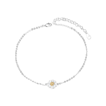 Honeyhandy SHEGRACE Trendy 925 Sterling Silver Anklet, with Daisy Flower, Silver, 210mm