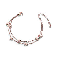 SHEGRACE Trendy Titanium Steel Anklet, Double Layered Anklet, with Stars, Rose Gold, 200mm