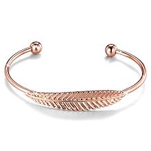 SHEGRACE Brass Cuff Bangle, Torque Bangles, with Leaf, Rose Gold, 1-3/4 inchx2-1/2 inch(45x66mm)