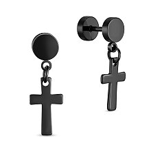 SHEGRACE Titanium Steel Barbell Cartilage Earrings, Screw Back Earrings, Cross, Gunmetal, 23.1mm, Cross: 13.2x7.8mm