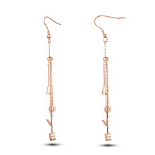 SHEGRACE Titanium Steel Chain Tassel Earrings, for Valentine's Day, Word Love, Rose Gold, 90x4.1mm