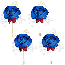 CRASPIRE Set of 4 Royal Blue Boutonnieres Groom and Best Man Boutonniere Rose Buttonhole Ribbon Flower Set for Groom Groomsmen Wedding Prom,Wedding Decoration Flowers