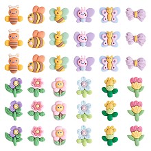 Honeyhandy 48Pcs 12 Styles Opaque Cute Cartoon Resin Cabochons, Bee & Butterfly & Flower & Bowknot, Mixed Shapes, Mixed Color, 17~22x15~23mm, 2pcs/style