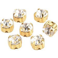 Pandahall Elite 1440 Pcs 4.3mm Sew on Glass Rhinestone Faceted Flatback Montee Beads with Gold Setting for Clothing Dress Decoration, Crystal