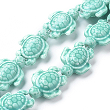 Honeyhandy Handmade Porcelain Beads Strands, Tortoise, Bright Glazed Porcelain, Turquoise, 19x15x8mm, Hole: 1.8mm, about 22pcs/strand, 15.7 inch(40cm)