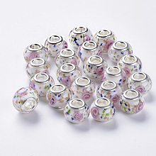 Arricraft Lampwork European Beads, Large Hole Beads, with Rhinestones, Rondelle, Mixed Color, 13~14x9mm, Hole: 4~4.5mm