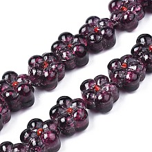 ARRICRAFT Transparent Handmade Bumpy Lampwork Beads Strands, with Silver Glitter, Flower, Indigo, 13.5~14.5x14.5x8.5~10mm, Hole: 0.8~1.6mm, about 35pcs/strand, 18.50 inch~19.37 inch(47cm~49.2cm)