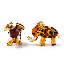 Honeyhandy Handmade Lampwork Home Decorations, 3D Elephant Ornaments for Gift, Chocolate, 48~58x32.5~37x34~36mm