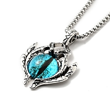 Honeyhandy Alloy Bat with Plastic Dragon Eye Pendant Necklace, Gothic Jewelry for Men Women, Blue, 23.23 inch(59cm)