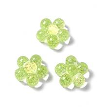 Translucent Acrylic Cabochons, with Glitter Powder, 5-Petal Flower, Green Yellow, 24.5x25x12.5mm