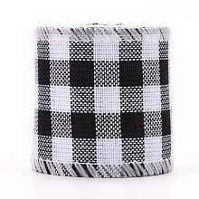 Honeyhandy Polyester Imitation Linen Ribbon, Linen Wired Edge Ribbon, Tartan Pattern, for DIY Crafts, Christmas, Wedding, Home Decoration, Black, 2-3/8 inch(60mm), 5m/roll(5.5 yards/roll)