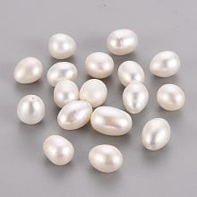 Honeyhandy Grade AA Natural Cultured Freshwater Pearl Half Drilled Beads, Rice, Floral White, 8~11x8~9mm, Half Hole: 0.8mm