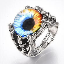 Honeyhandy Adjustable Alloy Glass Finger Rings, Wide Band Rings, Dragon Eye, Colorful, Size 10, 20mm