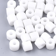 Honeyhandy Opaque Glass Bugle Beads, Round Hole, White, 7~7.5x6~6.5mm, Hole: 2.5mm, about 800pcs/bag