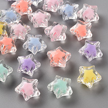 Honeyhandy Transparent Acrylic Beads, Bead in Bead, Faceted, Star, Mixed Color, 14x15x8.5mm, Hole: 2mm, about 518pcs/500g