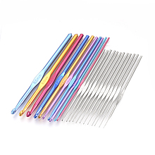 Honeyhandy Colored Aluminum Crochet Hooks and Iron Crochet Hooks Needles, Mixed Color, 125~150x2~6.5mm, Iron Pin: 0.6~1.9mm, Aluminum Pin: 2.0~6.5mm, 22pcs/set