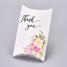 Honeyhandy Paper Pillow Boxes, Gift Candy Packing Box, Flower Pattern & Word Thank You, White, Box: 12.5x7.6x1.9cm, Unfold: 14.5x7.9x0.1cm