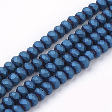 Honeyhandy Electroplate Glass Beads Strands, Faceted, Matte Style, Rondelle, Dodger Blue, 4mm, Hole: 1mm, about 150pcs/strand, 18.9 inch