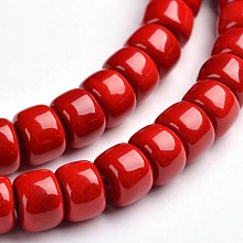 Honeyhandy Natural Mashan Jade Column Bead Strands, Dyed & Heated, Red, 8x6mm, Hole: 1mm, about 70pcs/strand, 15.75 inch