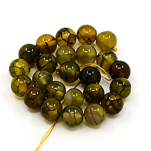 Honeyhandy Natural Dragon Veins Agate Beads Strands, Dyed, Round, Olive, 6mm, Hole: 1mm, about 64pcs/strand, 15.5 inch