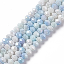 Faceted Electroplated Glass Beads Strands, AB Color Plated, Abacus, Light Sky Blue, 8~8.5x6.5mm, Hole: 1.4mm, about 66pcs/strand, 16.57 inch(42.1cm)