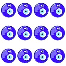 Honeyhandy Handmade Lampwork Evil Eye Pendants, Flat Round, Blue, 30x5mm, Hole: 3mm