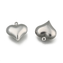 Honeyhandy Stainless Steel Pendants, Puffed Heart, Stainless Steel Color, 17x16x6mm, Hole: 1mm