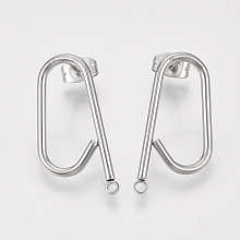 Honeyhandy 304 Stainless Steel Stud Earring Findings, with Ear Nuts/Earring Backs, Stainless Steel Color, 24x12x1.5mm, Hole: 1.5mm, Pin: 0.8mm