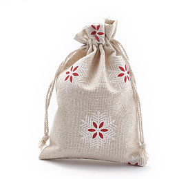 Honeyhandy Polycotton(Polyester Cotton) Packing Pouches Drawstring Bags, with Printed Snowflake, Red, 18x13cm