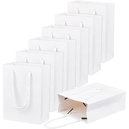 NBEADS 10 Pcs Thickened Kraft Paper Bags, White Paper Gift Bags Shopping Bags with Handles Recyclable Goody Bags for Gift Birthday Wedding Party Celebrations, 4.72×2.36×6.3 Inch