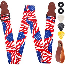 GORGECRAFT Guitar Strap Adjustable with Silicone Strap Buckle, Plastic Guitar Picks and Strap Button for Bass, Electric, Acoustic Guitar, Flag Pattern