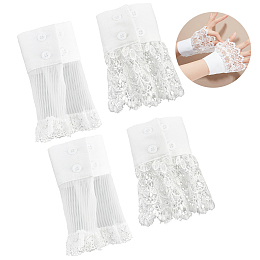 Nbeads 2Pcs 2 Style Polyester Oversleeves, Lace Wristband, False Sleeves, Wrist Cuffs, with Plastic Button, for Women, White, 216~218x125~145x0.7mm, 1pc/style