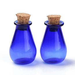 Honeyhandy Glass Cork Bottles Ornament, Glass Empty Wishing Bottles, DIY Vials for Pendant Decorations, Blue, 15.5x28mm