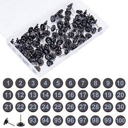 NBEADS 100 Pcs Numbered Push Pin Tacks, Map Number Thumb Tacks Black Base With Numbers 1-100 Drawing Push Pins Plastic Thumb Tacks for Maps, Presentations, Photos, Posters Exhibit, 16x11mm