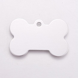 Honeyhandy Aluminium Pendants, Pet Tag, Stamping Blank Tag, Bone, Silver, 25x38x1mm, Hole: 3mm